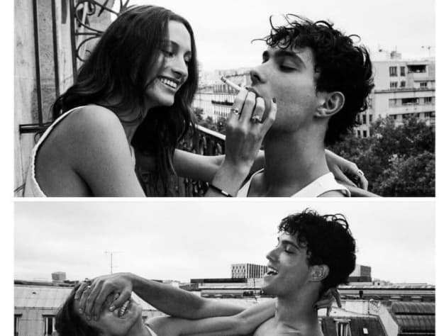A couple sharing a playful moment